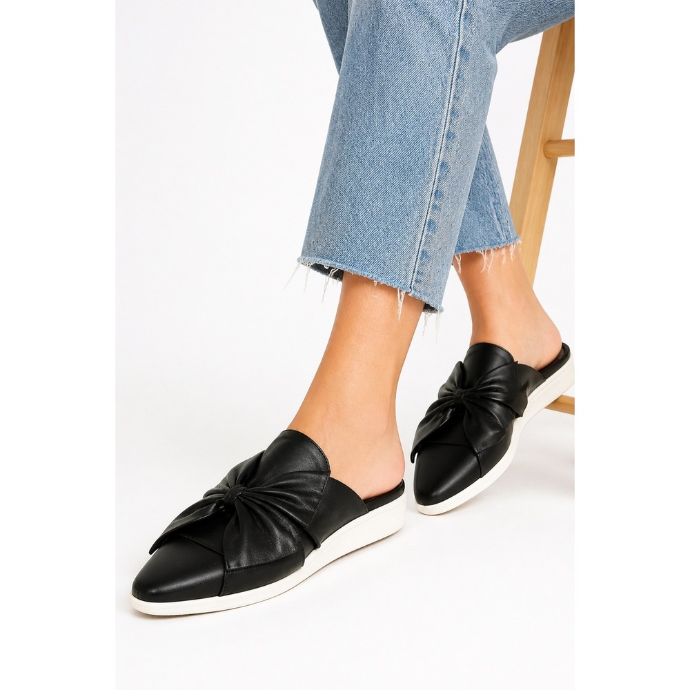Steven by Steve Madden Catie Mules 7.5 Black Leather Bow Slip On Womens